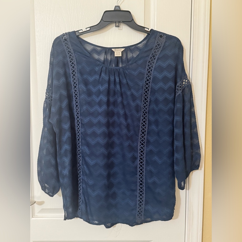 Ariat Blue Embellished 3/4 Sleeve Blouse XL Ladies NWOT